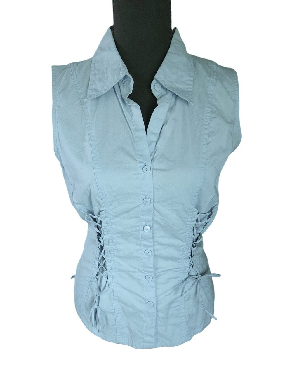 Y2K 2000s Lace-Up Corset Style Ren Faire Sleeveless Collared Top Sz M